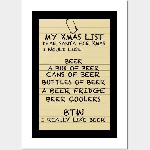 Christmas 2020, Dear Santa Xmas List, Funny Beer Drinking Wall Art by KultureinDeezign